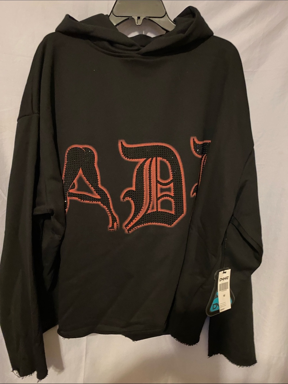 Men's Black Crewneck Sweater with Red Gothic Applique